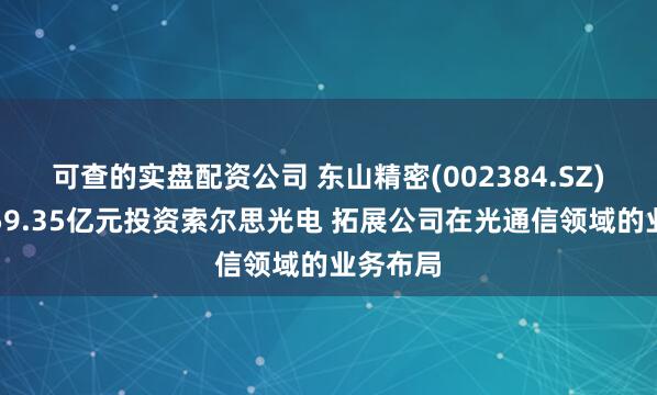 可查的实盘配资公司 东山精密(002384.SZ)拟不超59.35亿元投资索尔思光电 拓展公司在光通信领域的业务布局