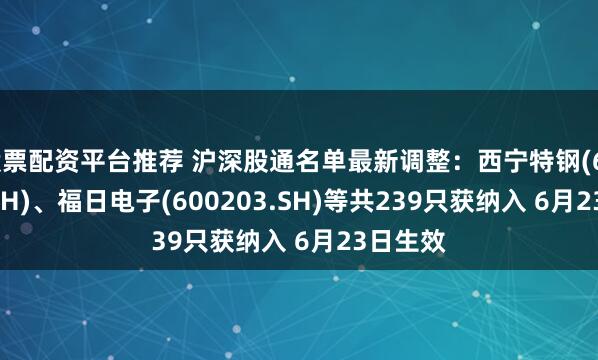股票配资平台推荐 沪深股通名单最新调整：西宁特钢(600117.SH)、福日电子(600203.SH)等共239只获纳入 6月23日生效